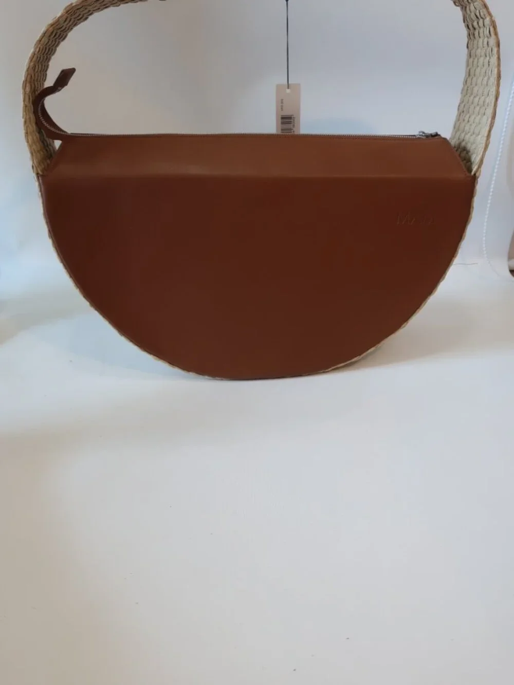 NWT Womens MAM Brown Natural Raffia Leather UF0 205 Large Round Shoulder Handbag